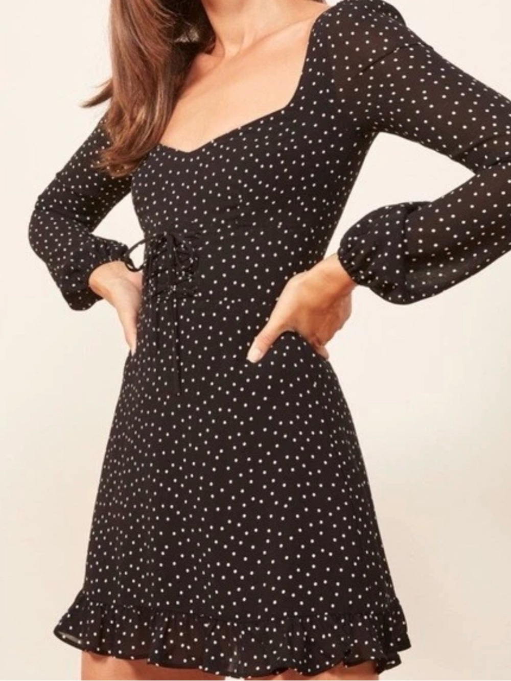 Reformation Bradshaw Mini Dress Selene Black White Polka Dot Size 2 - Picture 3 of 10